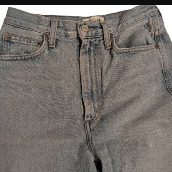 AGOLDE 90s Pinch Waist High Rise Straight Jeans 25 | Distressed Light Wash Denim - Picture 12 of 16